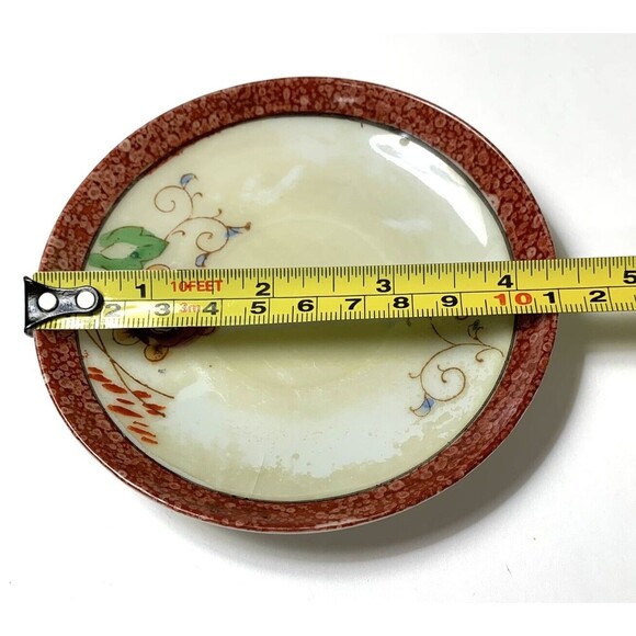 Handpainted Lustreware Cup Saucer Creamer Made in Japan Orange Rim Floral Vtg - Picture 7 of 11